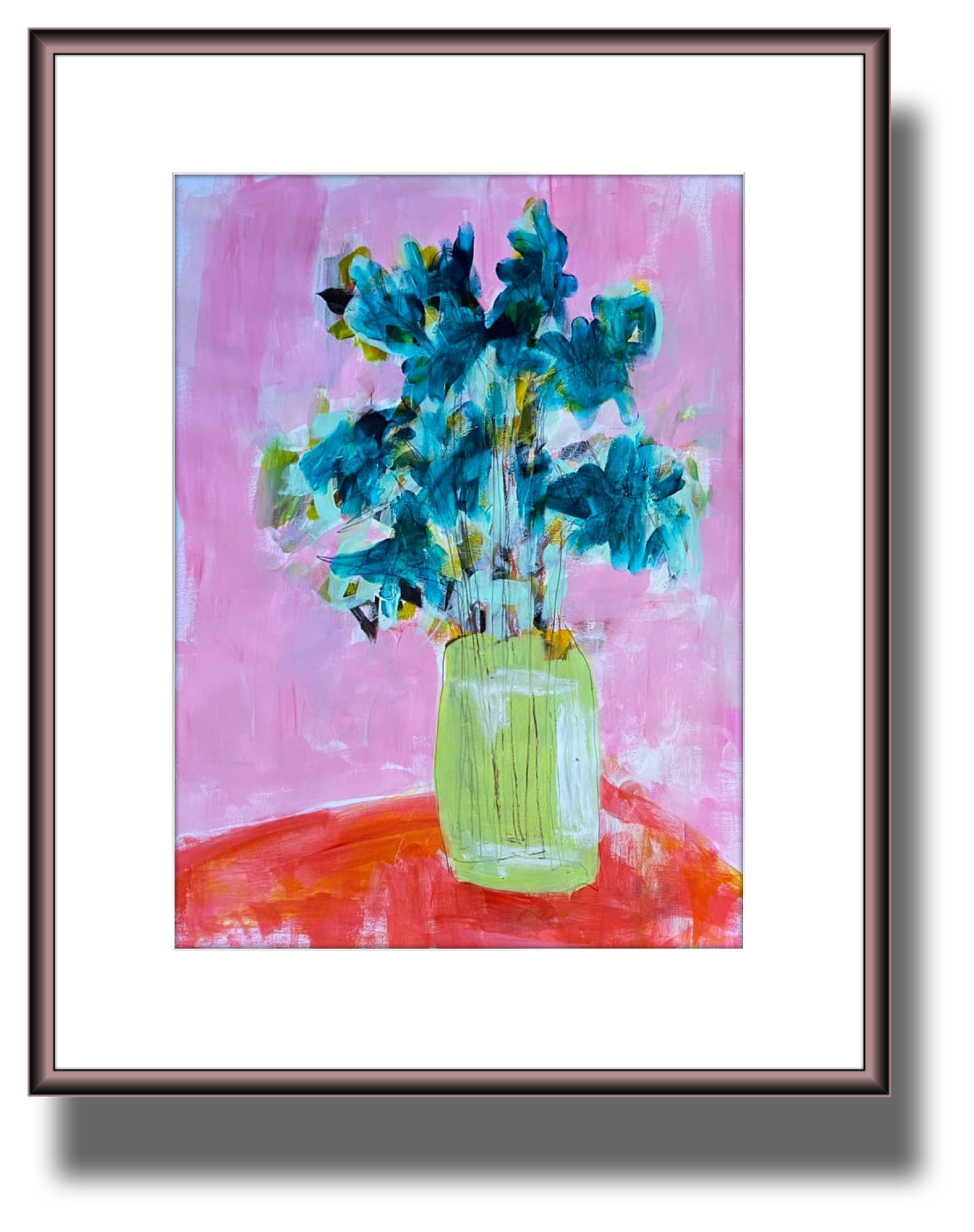 Green Vase with Flowers