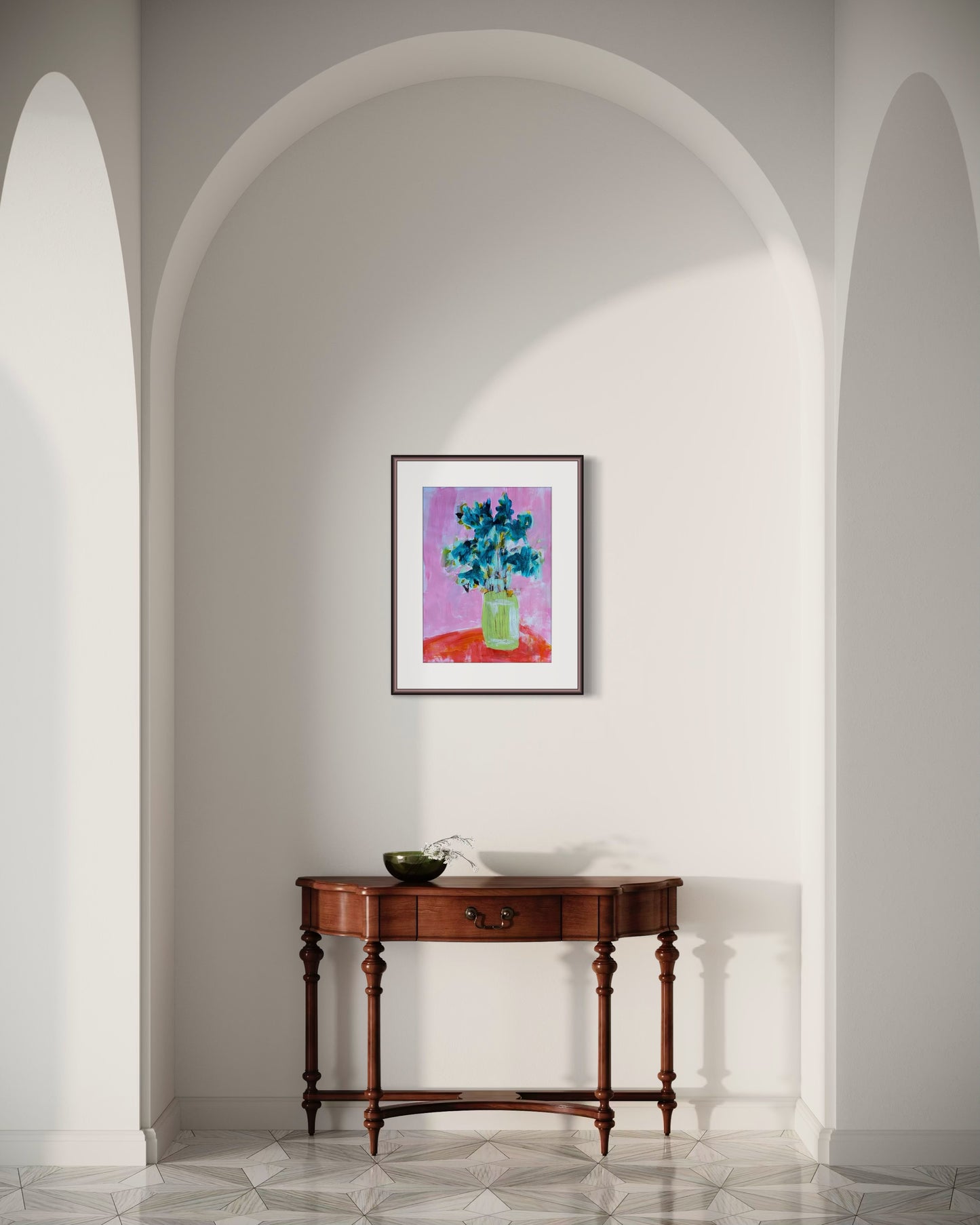 Green Vase with Flowers