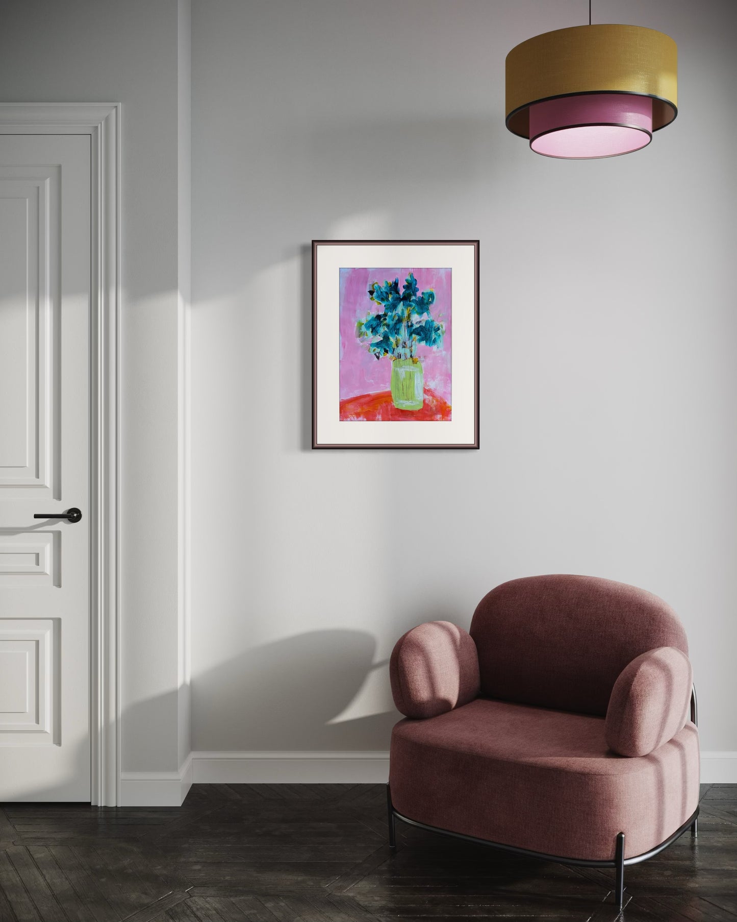 Green Vase with Flowers