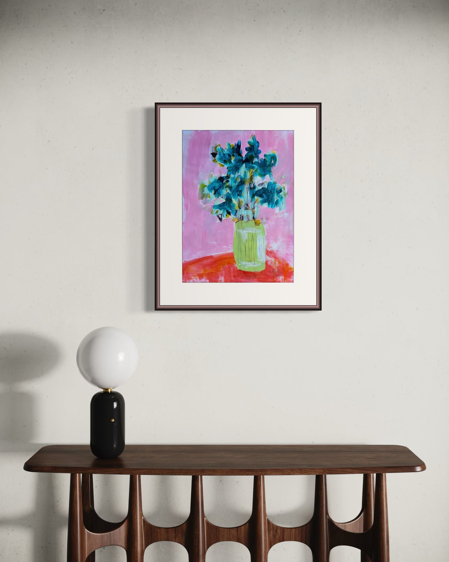 Green Vase with Flowers