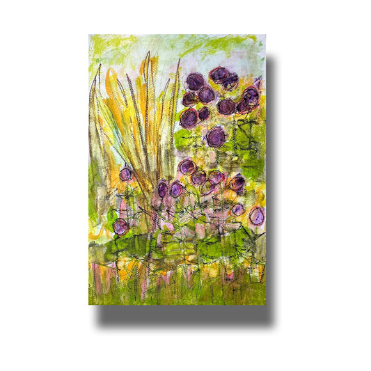 Painting of flowering thistle in the grass