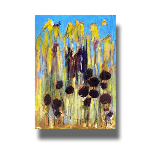 Abstract painting of dried grasses and plants in early spring 