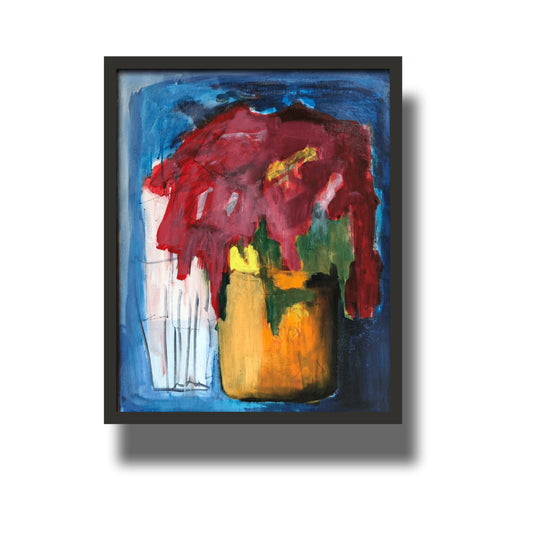 Semi abstract oil painting of a poinsettia plant 