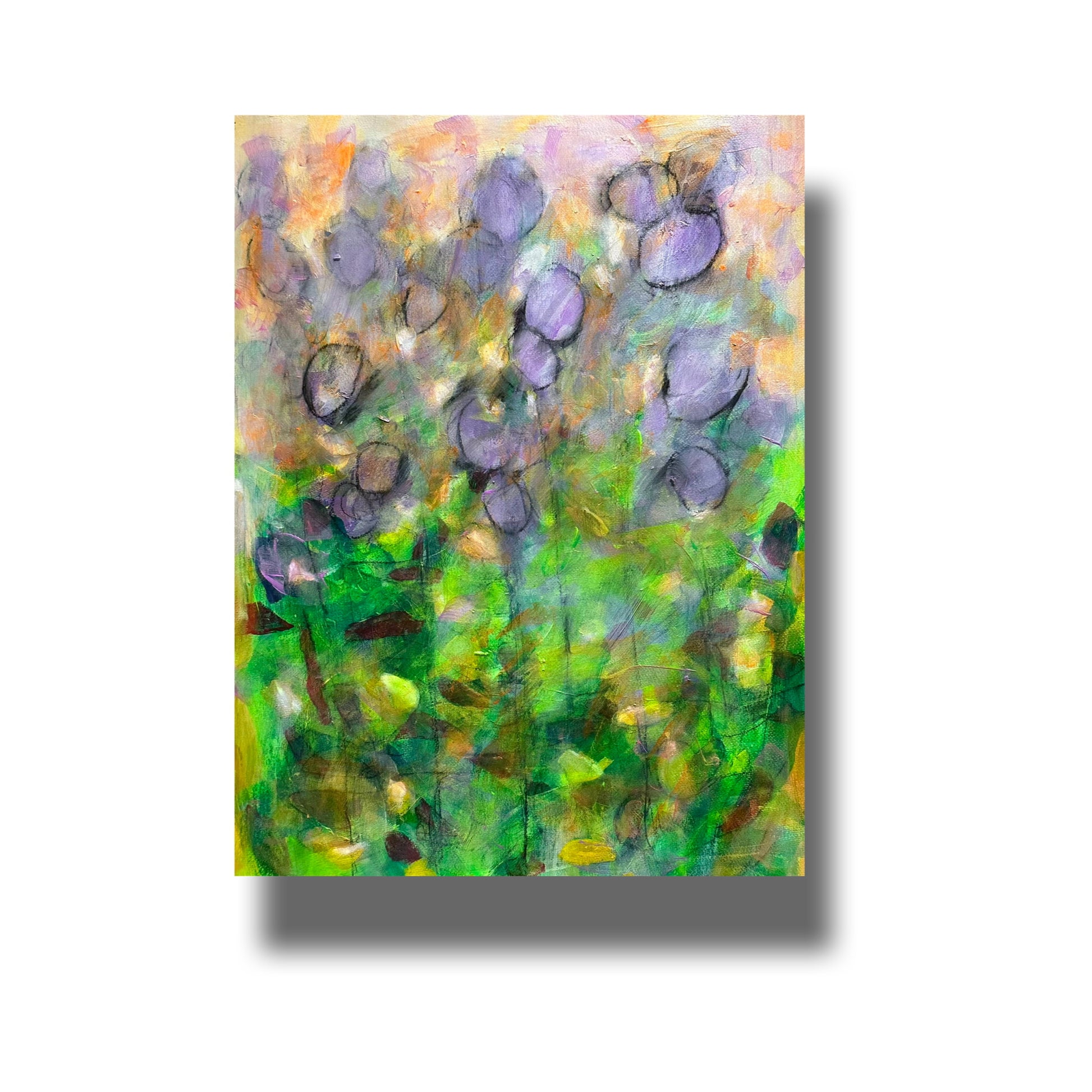 Semi abstract painting of flowering globe thistle in my garden