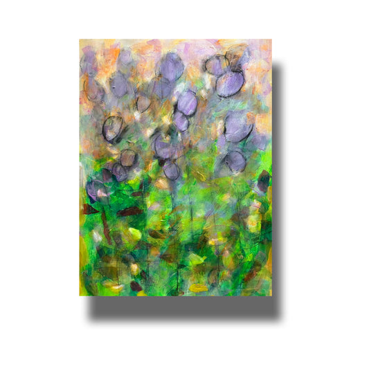Semi abstract painting of flowering globe thistle in my garden